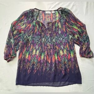 Liz Claiborne Women’s Purple Colorful Semi-Sheer 3/4 Sleeve Blouse Petite Small